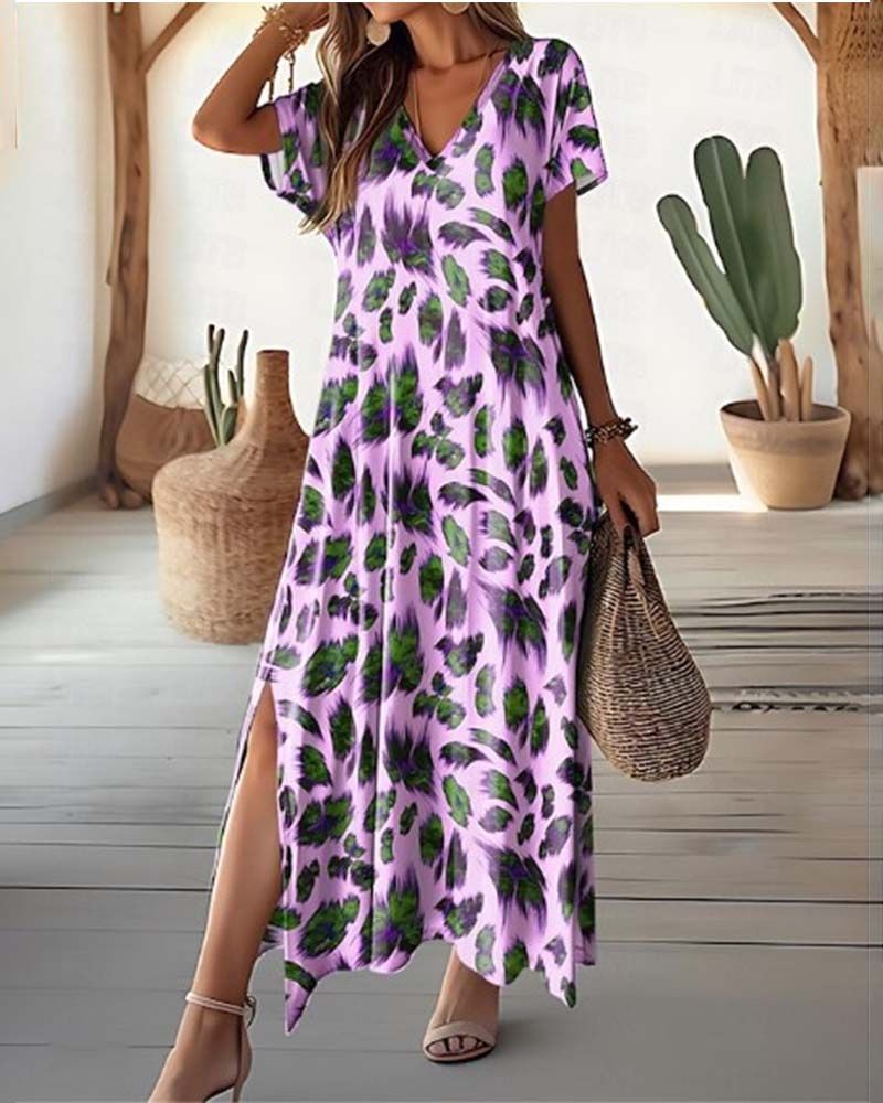 SIMONE - LONG DRESS WITH SLIT AND V-NECKLINE