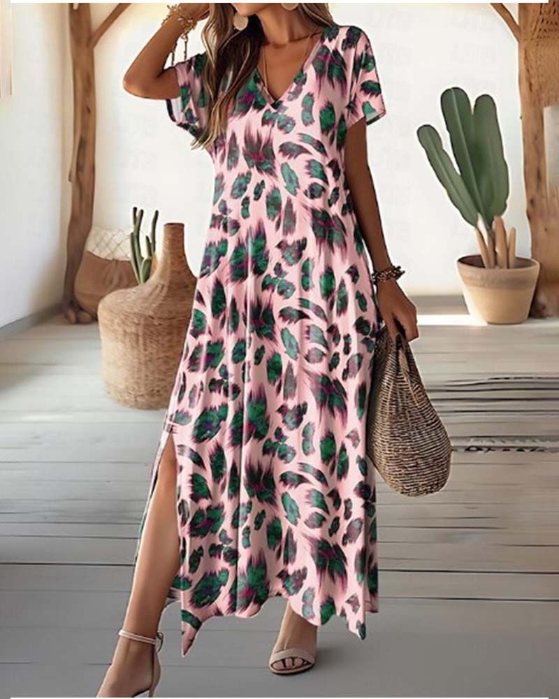 SIMONE - LONG DRESS WITH SLIT AND V-NECKLINE