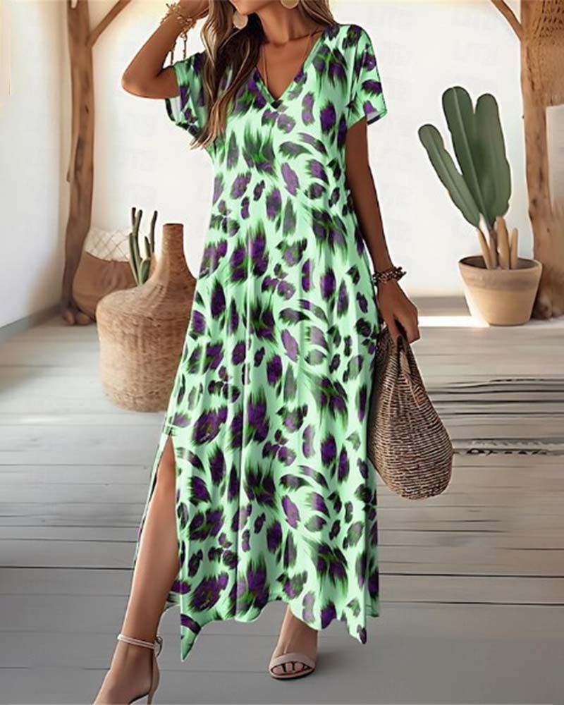 SIMONE - LONG DRESS WITH SLIT AND V-NECKLINE