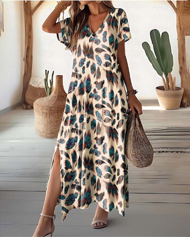 SIMONE - LONG DRESS WITH SLIT AND V-NECKLINE