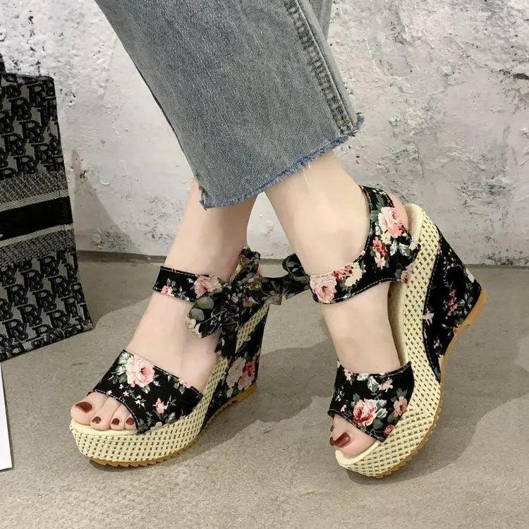 Wood High Heels Wedge Sandals