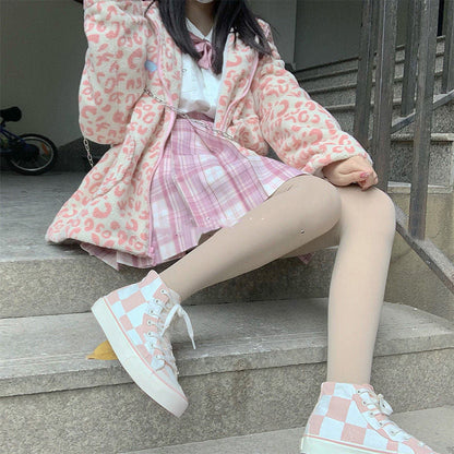 Pink Canvas Checker Sneakers