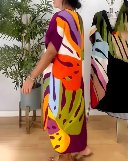 NERISA - Casual dress with colorful foliage print