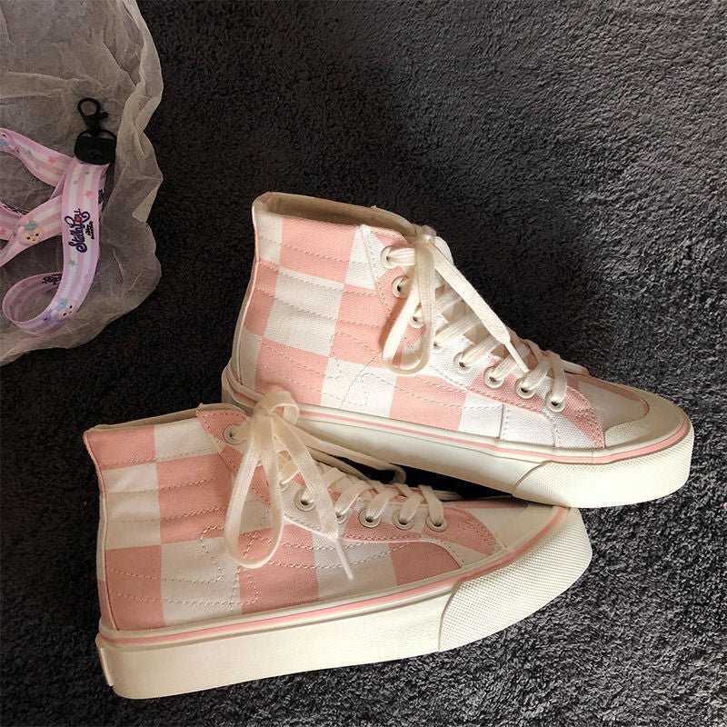 Pink Canvas Checker Sneakers
