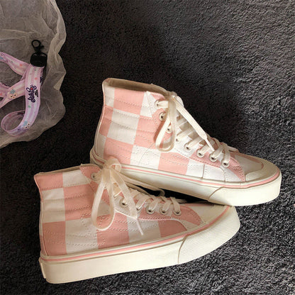 Pink Canvas Checker Sneakers