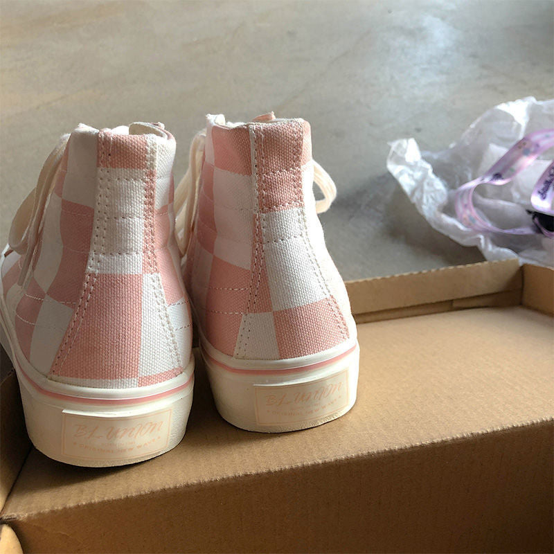 Pink Canvas Checker Sneakers