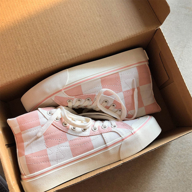 Pink Canvas Checker Sneakers