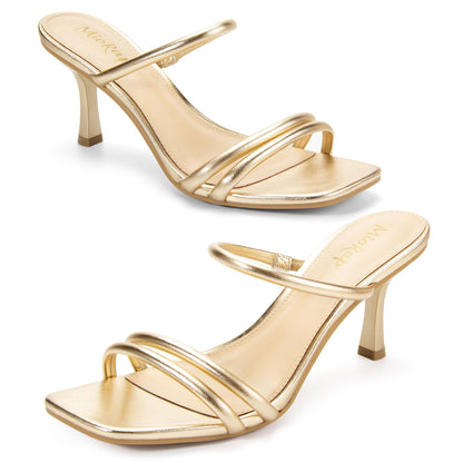 Square Open Toe Strappy Mules Heeled Sandals