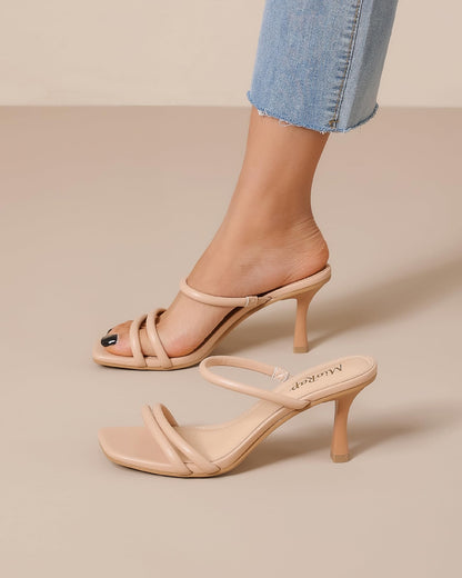 Square Open Toe Strappy Mules Heeled Sandals