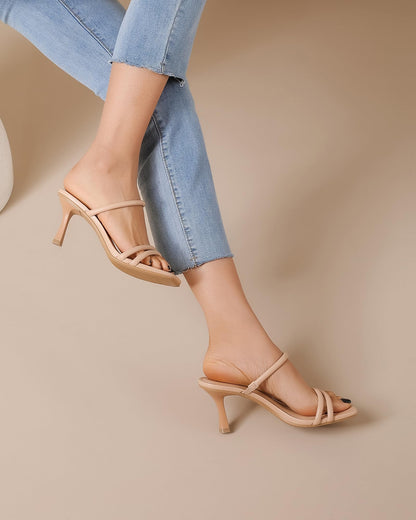 Square Open Toe Strappy Mules Heeled Sandals
