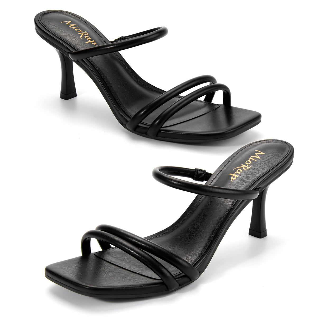 Square Open Toe Strappy Mules Heeled Sandals