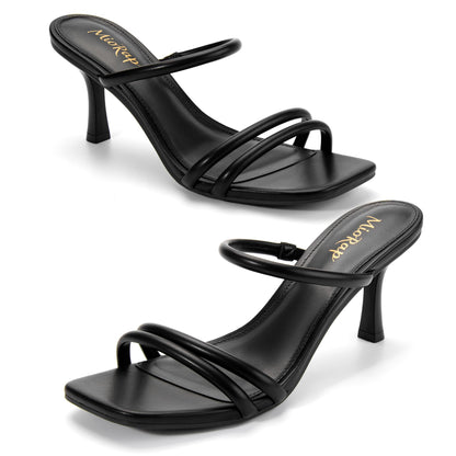 Square Open Toe Strappy Mules Heeled Sandals