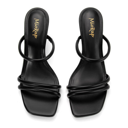 Square Open Toe Strappy Mules Heeled Sandals