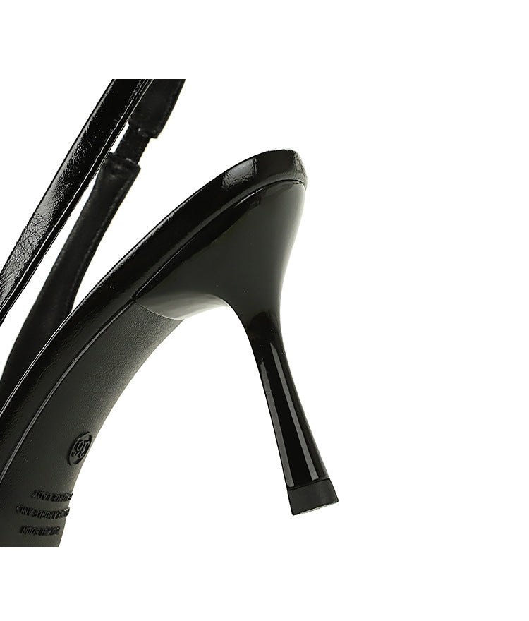 Back Strap Pointed Toe Low Cut Bowknot Stiletto Heel