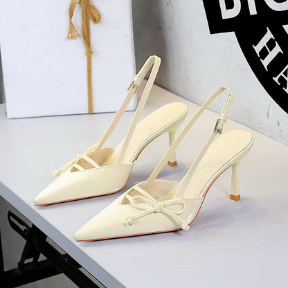 Side Bow Pointed Toe Slingback Buckle Stiletto