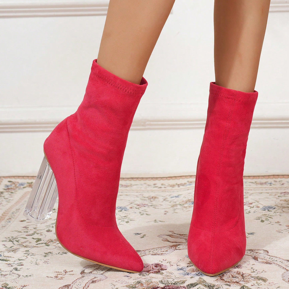 Chunky Heel Pointed Toe Mid Boots