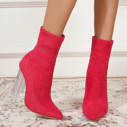 Chunky Heel Pointed Toe Mid Boots