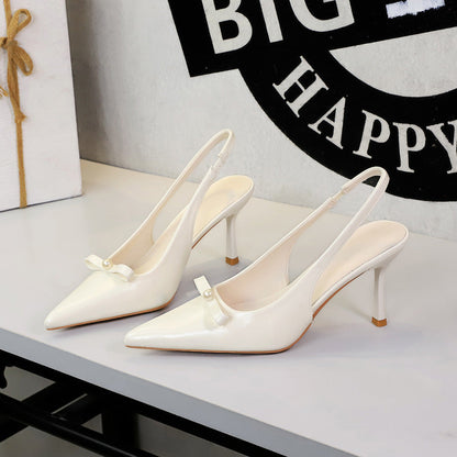 Back Strap Pointed Toe Low Cut Bowknot Stiletto Heel