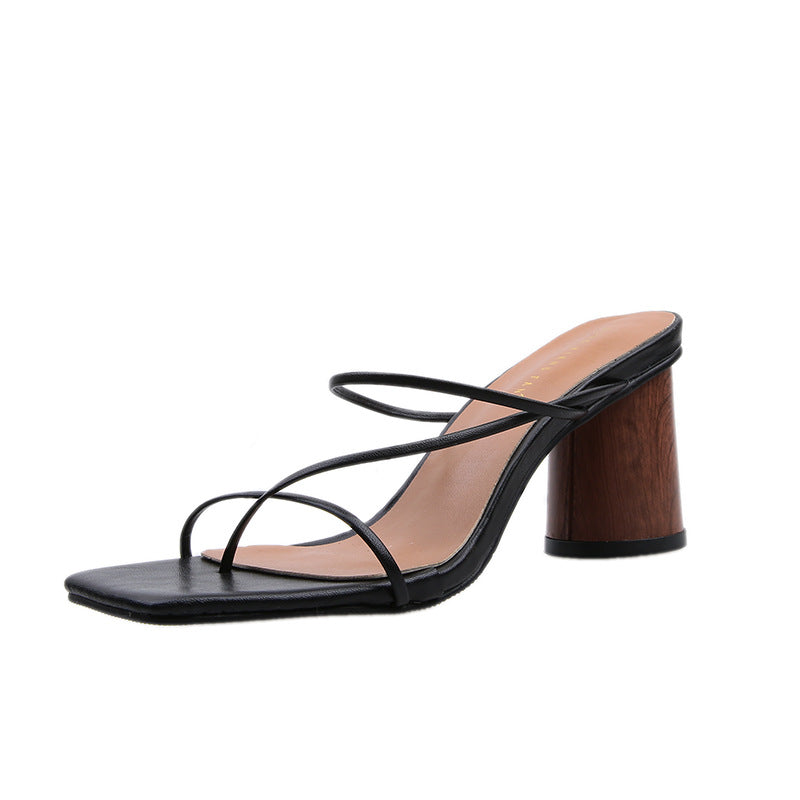 Open Square Toe Slip On Heel