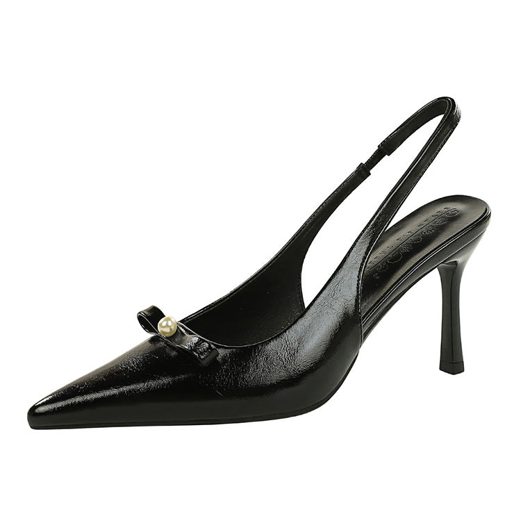 Back Strap Pointed Toe Low Cut Bowknot Stiletto Heel