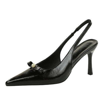Back Strap Pointed Toe Low Cut Bowknot Stiletto Heel