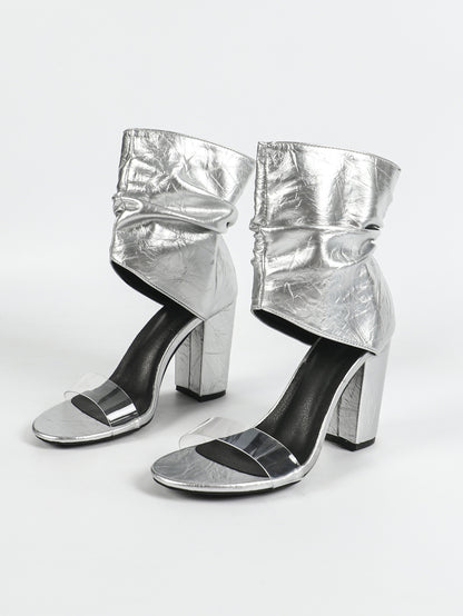 Mid Calf Shoes Peep Toe Heel
