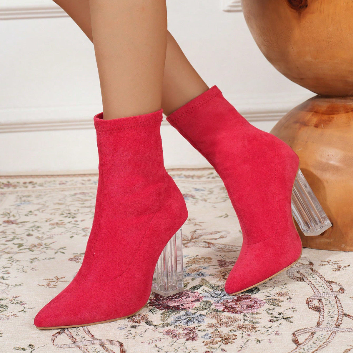 Chunky Heel Pointed Toe Mid Boots
