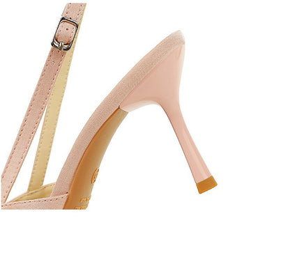 French Satin Ribbon Pointed Toe Ankle Strap Buckle Heel