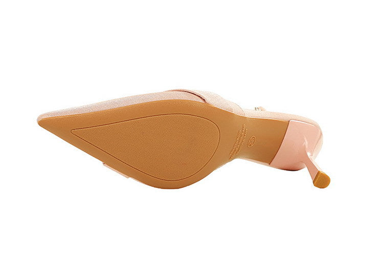 French Satin Ribbon Pointed Toe Ankle Strap Buckle Heel