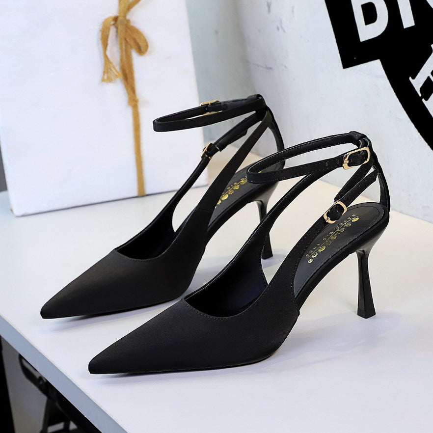 Satin Stiletto Heels Pointed Toe