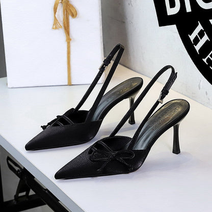 Side Bow Pointed Toe Slingback Buckle Stiletto
