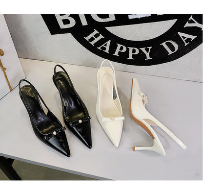 Back Strap Pointed Toe Low Cut Bowknot Stiletto Heel