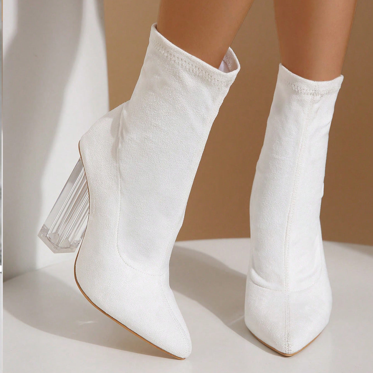 Chunky Heel Pointed Toe Mid Boots
