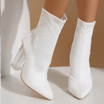 Chunky Heel Pointed Toe Mid Boots