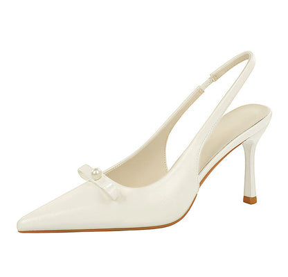 Back Strap Pointed Toe Low Cut Bowknot Stiletto Heel