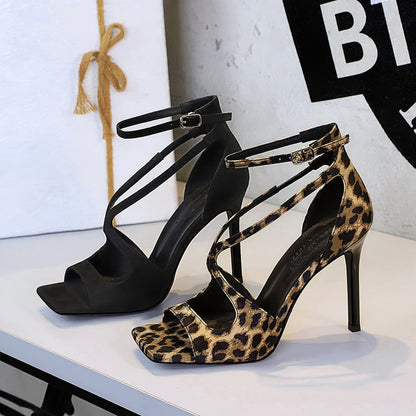 Cutout Square Toe Suede Strap Stiletto
