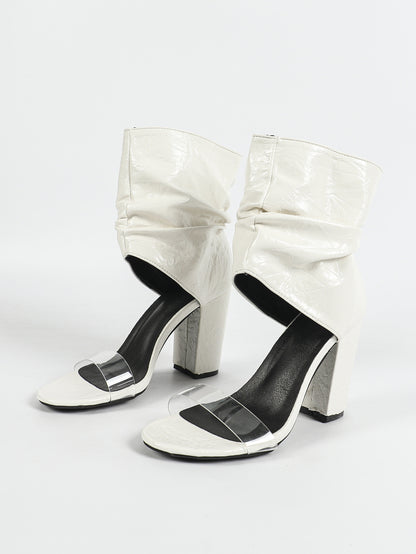 Mid Calf Shoes Peep Toe Heel