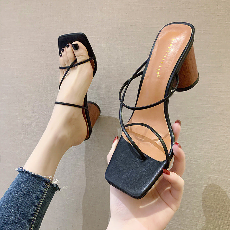 Open Square Toe Slip On Heel