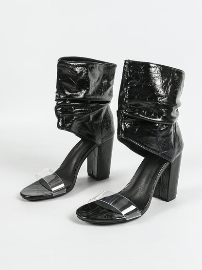 Mid Calf Shoes Peep Toe Heel