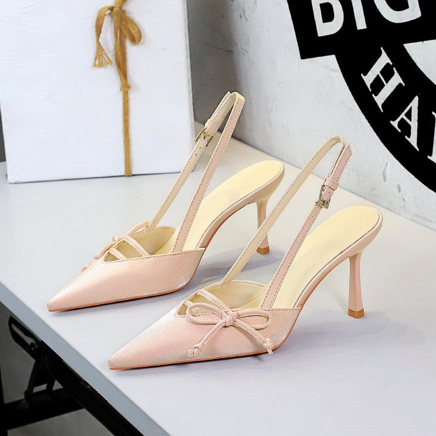 Side Bow Pointed Toe Slingback Buckle Stiletto