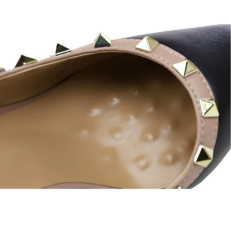Pana Pointed Toe Rivet Decorative Ankle Strap Buckle Heel