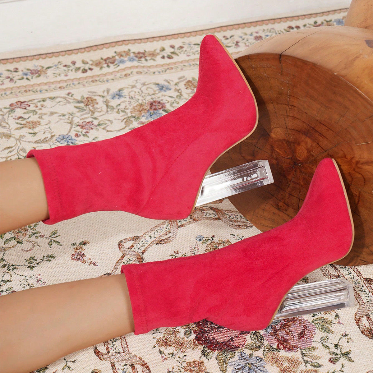Chunky Heel Pointed Toe Mid Boots