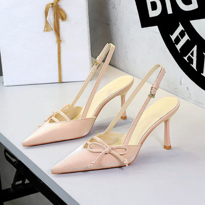 Side Bow Pointed Toe Slingback Buckle Stiletto