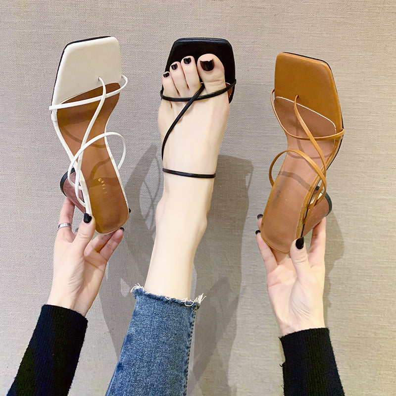 Open Square Toe Slip On Heel