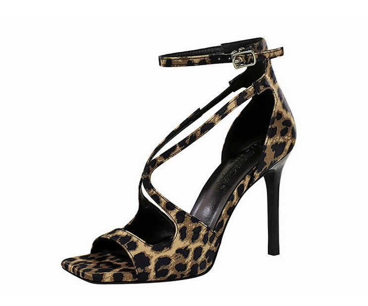 Cutout Square Toe Suede Strap Stiletto