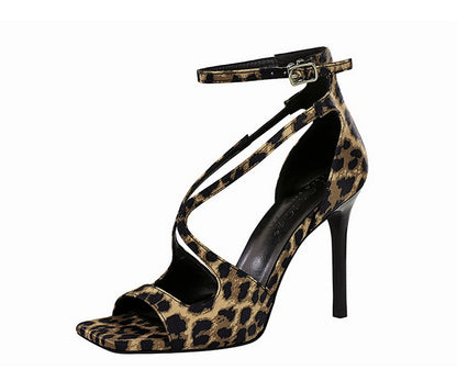 Cutout Square Toe Suede Strap Stiletto