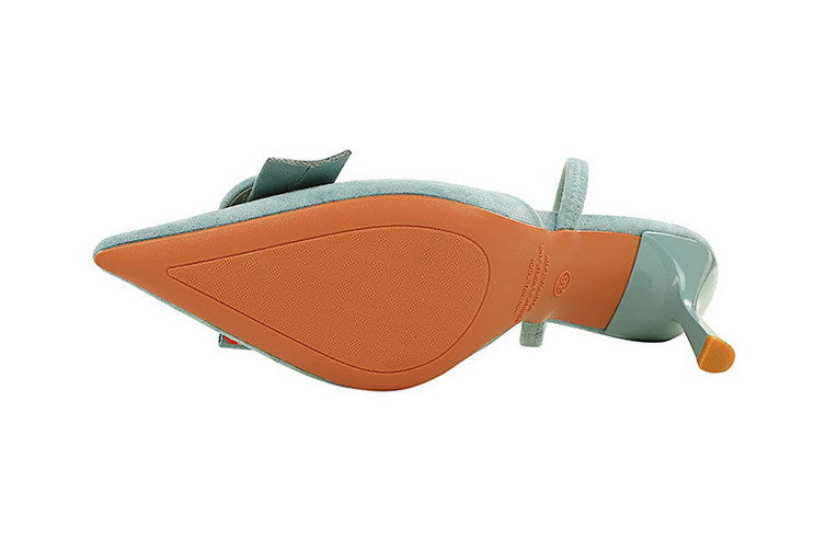 French Belt Buckle Decoration Pointed Toe Shallow Mouth Suede Stiletto Heel Back Empty Strap Women Shoes