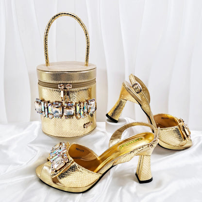 Jeweled buckle Sling Back With Matching Bag Set