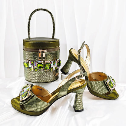 Jeweled buckle Sling Back With Matching Bag Set