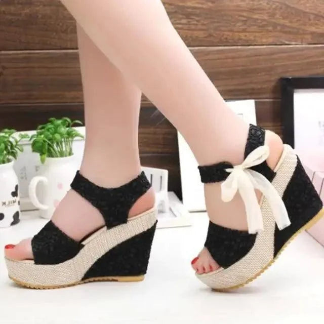 Wood High Heels Wedge Sandals